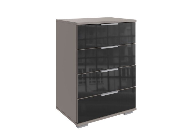 Hochkommode >Easy Plus< 4 Schubladen, SAHARAGRAU + GLAS SCHWARZ - 52x74x38cm (BxHxT)