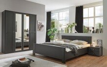 Schlafzimmer-Set >Chalet< (3-teilig) Bett + 2 Nachtkommoden, Graphit - 273x85x210cm (BxHxT)