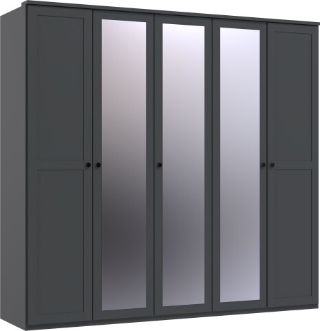 Drehtürenschrank >Chalet< 5 Türen, 3 Böden, 3 Stangen, Spiegel / Graphit - 225x210x58cm (BxHxT)