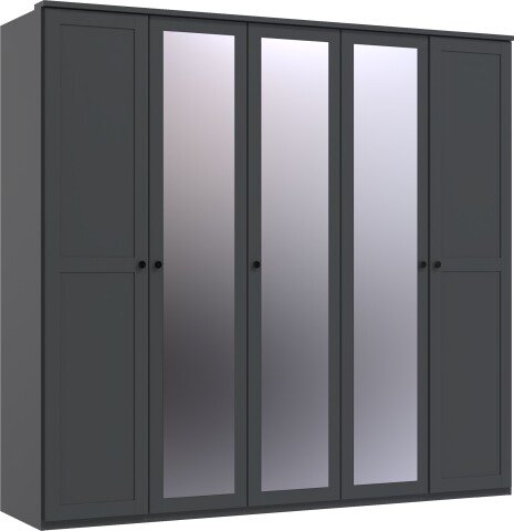 Drehtürenschrank >Chalet< 5 Türen, 3 Böden, 3 Stangen, Spiegel / Graphit - 225x210x58cm (BxHxT)