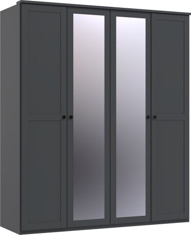 Drehtürenschrank >Chalet< 4 Türen, 2 Böden, 2 Stangen, Spiegel / Graphit - 180x210x58cm (BxHxT)