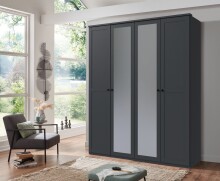 Drehtürenschrank >Chalet< 4 Türen, 2 Böden, 2 Stangen, Spiegel / Graphit - 180x210x58cm (BxHxT)