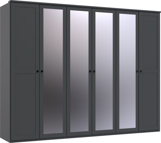 Drehtürenschrank >Chalet< 6 Türen, 3 Böden, 3 Stangen, Spiegel / Graphit - 270x210x58cm (BxHxT)