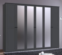 Drehtürenschrank >Chalet< 6 Türen, 3 Böden, 3 Stangen, Spiegel / Graphit - 270x210x58cm (BxHxT)