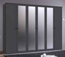 Drehtürenschrank >Chalet< 6 Türen, 3 Böden, 3 Stangen, Spiegel / Graphit - 270x210x58cm (BxHxT)