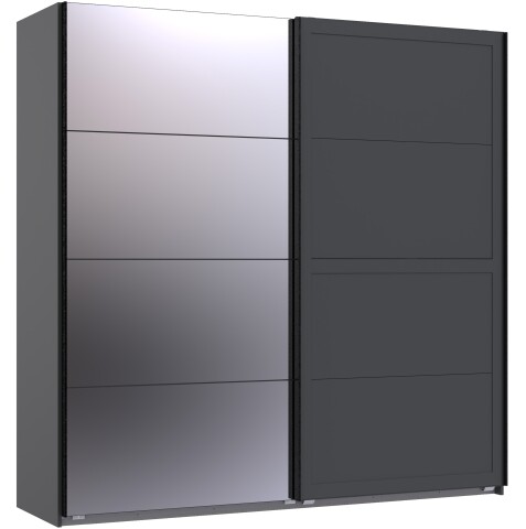 Schwebetürenschrank >Chalet< 2 Böden, 2 Stangen, Spiegel / Graphit - 180x208x65cm (BxHxT)