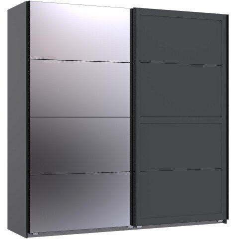 Schwebetürenschrank >Chalet< 2 Böden, 2 Stangen, Spiegel / Graphit - 180x208x65cm (BxHxT)