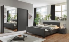 Schwebetürenschrank >Chalet< 2 Böden, 2 Stangen, Spiegel / Graphit - 180x208x65cm (BxHxT)