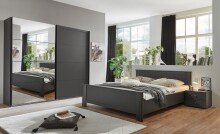 Schwebetürenschrank >Chalet< 2 Böden, 2 Stangen, Spiegel / Graphit - 180x208x65cm (BxHxT)