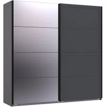 Schwebetürenschrank >Chalet< 2 Böden, 2 Stangen, Spiegel / Graphit - 180x208x65cm (BxHxT)