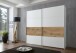 Schwebetürenschrank >Bert< 2 Böden, 2 Stangen, Weiß / Plankeneiche Dekor - 225x208x65cm (BxHxT)