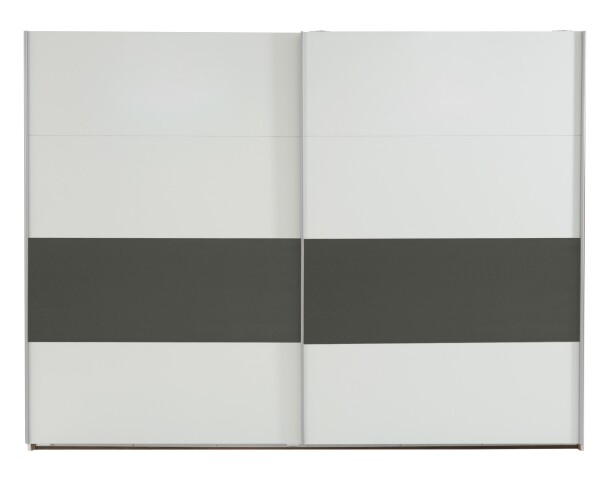 Schwebetürenschrank >Bert< 2 Böden, 2 Stangen, Weiß / Graphit - 225x208x65cm (BxHxT)