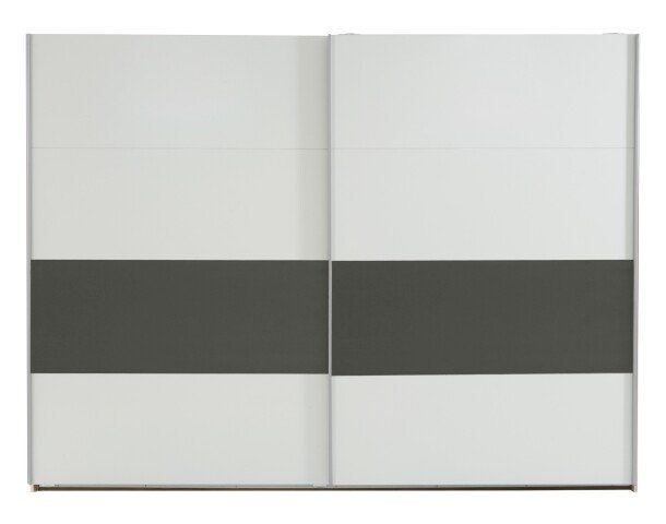 Schwebetürenschrank >Bert< 2 Böden, 2 Stangen, Weiß / Graphit - 225x208x65cm (BxHxT)