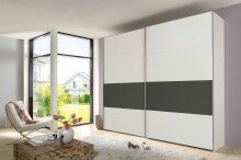 Schwebetürenschrank >Bert< 2 Böden, 2 Stangen, Weiß / Graphit - 225x208x65cm (BxHxT)