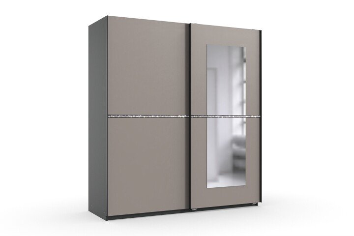 Schwebetürenschrank >Dundee< in GRAPHIT + SAHARAGRAU / STRASS / SPIEGEL - 180x198x64cm (BxHxT)