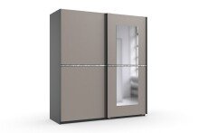 Schwebetürenschrank >Dundee< in GRAPHIT + SAHARAGRAU / STRASS / SPIEGEL - 180x198x64cm (BxHxT)