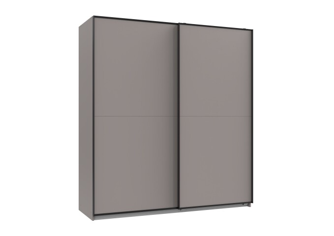 Schwebetürenschrank >Neu-Ulm< 2 Böden, 2 Stangen, SAHARAGRAU - 180x198x65cm (BxHxT)