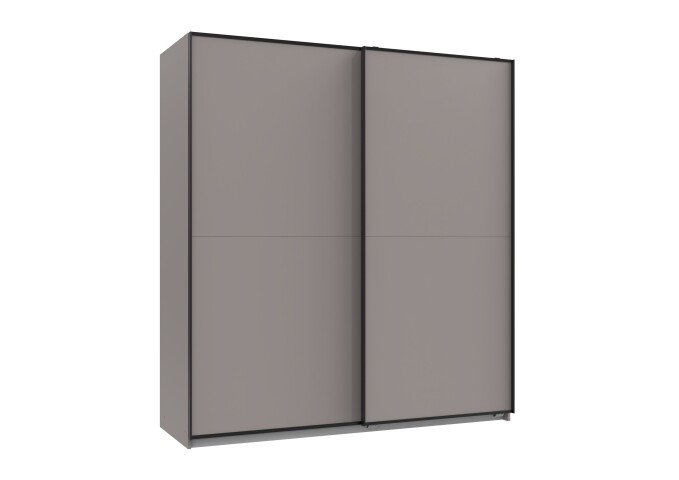 Schwebetürenschrank >Neu-Ulm< 2 Böden, 2 Stangen, SAHARAGRAU - 180x198x65cm (BxHxT)