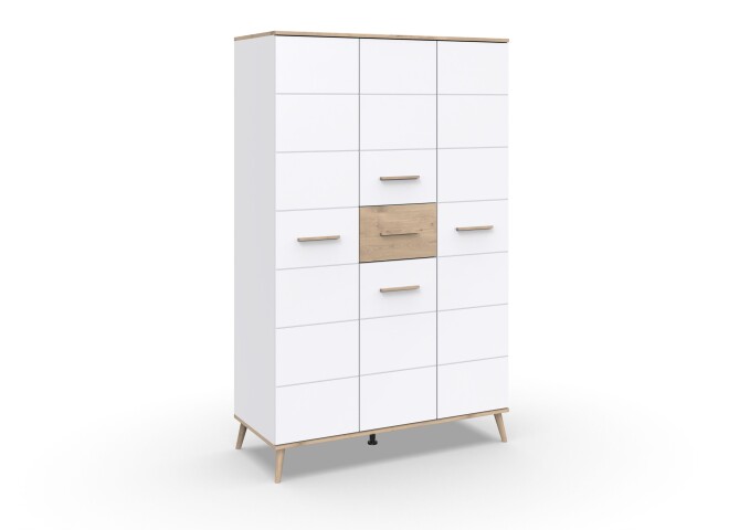 Kleiderschrank >Fehmarn< 4 Böden, 3 Stangen,  Weiß, Absetzung Viking-oak - 125x202x58cm (BxHxT)