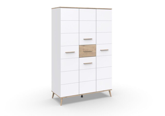 Kleiderschrank >Fehmarn< 4 Böden, 3 Stangen,  Weiß, Absetzung Viking-oak - 125x202x58cm (BxHxT)