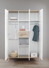 Kleiderschrank >Fehmarn< 4 Böden, 3 Stangen,  Weiß, Absetzung Viking-oak - 125x202x58cm (BxHxT)