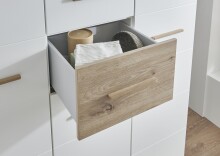Kleiderschrank >Fehmarn< 4 Böden, 3 Stangen,  Weiß, Absetzung Viking-oak - 125x202x58cm (BxHxT)
