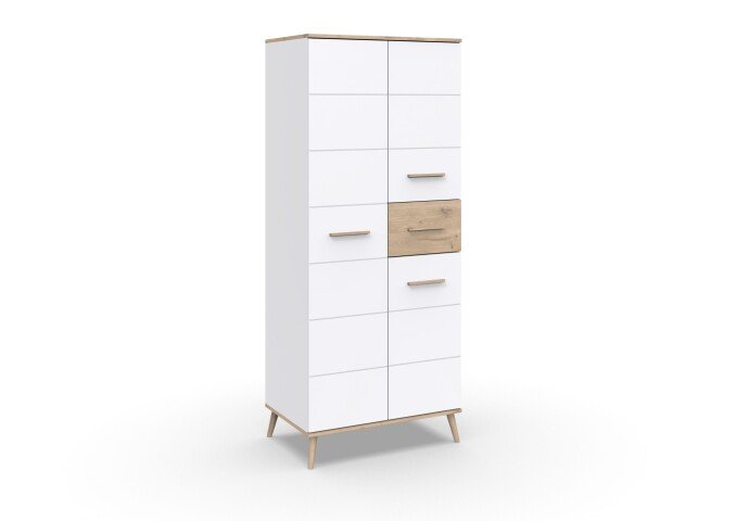 Drehtürenschrank >Fehmarn< 2 Stangen, 2 Böden, Weiß / Viking-oak Dekor - 84x202x58cm (BxHxT)