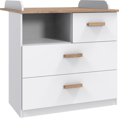 Wickelkommode >Gotland< in Weiß / Plankeneiche Dekor - 90x93x75cm (BxHxT)