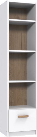 Regal >Gotland< 4 Fächer, 1 Schublade, Weiß, Plankeneiche Dekor - 47x197x40cm (BxHxT)