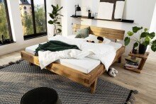 Massivholzbett >Kreta< 200x200 cm in Wildeiche, Massivholz - 217x90x217cm (BxHxT)