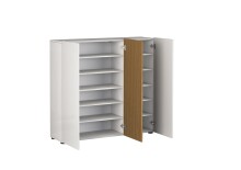 Schuhkommode >Lady< 10 Böden, weiss hochglanz / Eiche Dekor - 120x115x34 (BxHxT)