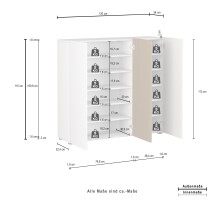 Schuhkommode >Lady< 10 Böden, weiss hochglanz / Eiche Dekor - 120x115x34 (BxHxT)
