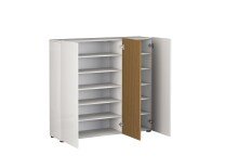 Schuhkommode >Lady< 10 Böden, weiss hochglanz / Eiche Dekor - 120x115x34 (BxHxT)