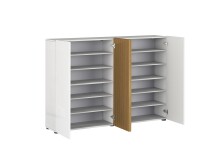 Schuhkommode >Lady< 10 Böden,  weiss hochglanz / Eiche Dekor  - 160x115x34 (BxHxT)