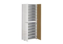 Schuhschrank >Lady< 20 Böden, weiss hochglanz / Eiche Dekor - 80x200x34 (BxHxT)