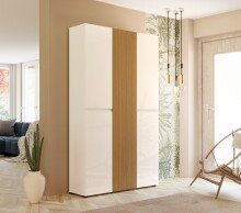 Schuhschrank >Lady< 20 Böden,  weiss hochglanz / Eiche Dekor - 120x200x34 (BxHxT)