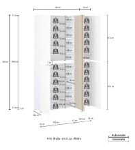 Schuhschrank >Lady< 20 Böden,  weiss hochglanz / Eiche Dekor - 120x200x34 (BxHxT)