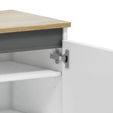 Hängeschuhschrank >Zippo< 8 Böden,  weiss hochglanz / Eiche Dekor  - 80x85x35,1cm (BxHxT)