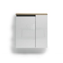 Hängeschuhschrank >Zippo< 8 Böden,  weiss hochglanz / Eiche Dekor  - 80x85x35,1cm (BxHxT)