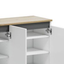 Hängeschuhschrank >Zippo< 8 Böden,  weiss hochglanz / Eiche Dekor  - 80x85x35,1cm (BxHxT)