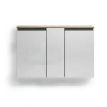Hängeschuhschrank >Zippo< 8 Böden, weiss hochglanz / Eiche Dekor - 129,7x85x35,1 (BxHxT)