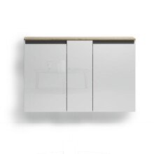 Hängeschuhschrank >Zippo< 8 Böden, weiss hochglanz / Eiche Dekor - 129,7x85x35,1 (BxHxT)