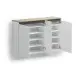 Hängeschuhschrank >Zippo< 8 Böden, weiss hochglanz / Eiche Dekor - 129,7x85x35,1 (BxHxT)