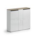 Schuhkommode >Zippo< 10 Böden, weiss hochglanz / Eiche Dekor - 129,7x113,2x35,1 (BxHxT)
