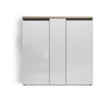 Schuhkommode >Zippo< 10 Böden, weiss hochglanz / Eiche Dekor - 129,7x113,2x35,1 (BxHxT)