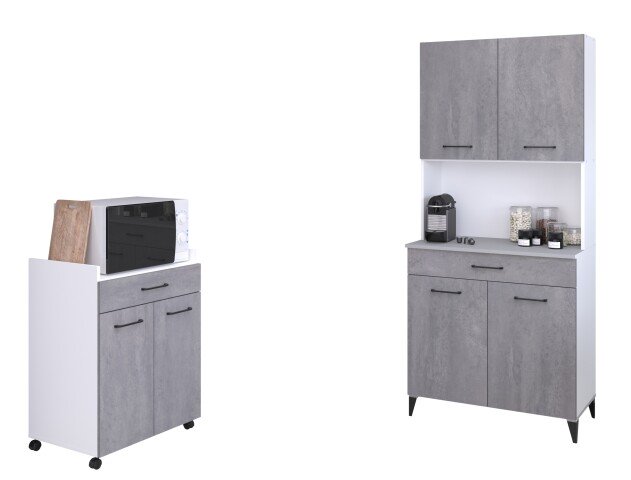 Mehrzweckschrank-Set >Malice 1< (2-teilig) Beton Optik hell, Weiß, Buffetschrank + Beistellschrank