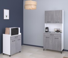 Mehrzweckschrank-Set >Malice 1< (2-teilig) Beton Optik hell, Weiß, Buffetschrank + Beistellschrank