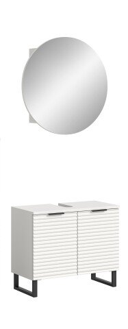 Badezimmer-Set >Riff< (2-teilig) wertige Rillenoptik Weiß / Spiegel - 70x193x34cm (BxHxT)