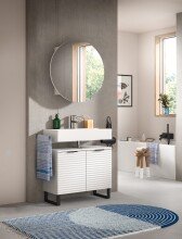Badezimmer-Set >Riff< (2-teilig) wertige Rillenoptik Weiß / Spiegel - 70x193x34cm (BxHxT)