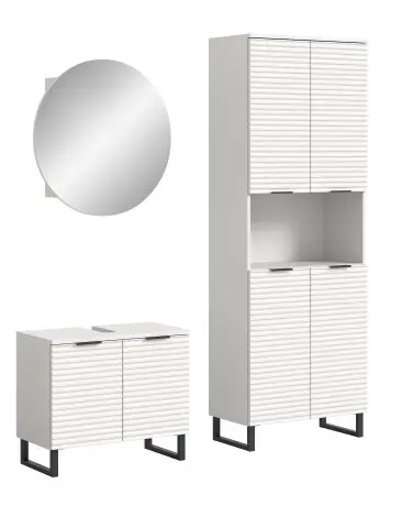 Badezimmer-Set >Riff< (3-teilig) wertige Rillenoptik Weiß / Spiegel - 155x193x34cm (BxHxT)